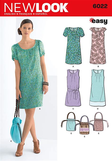 New Look Pattern 6022 Easy Dresses And Bag Dress Sewing Patterns