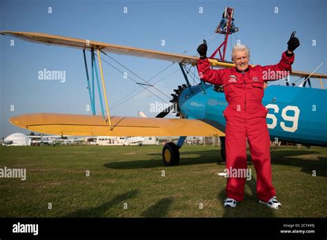 89 Year Old John Wilkins Poses For A Photograph After His Sponsored Wing Walk For Bristol