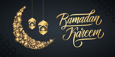 Ramadan Holiday Banner With Handwritten Inscription Ramadan Kareem Gold