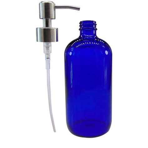 16oz Blue Boston Round Foam Soap Pump Glass Bottle With Stainless Steel Pump Dispenser High
