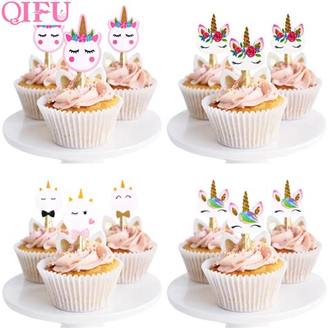 Qifu 24pcs Unicorn Cake Toppers Unicorn Decoration Horn Unicorn Cake