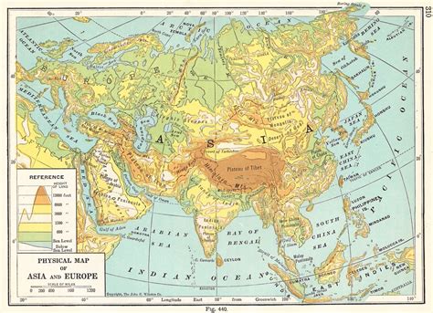 Antique Color Map Europe Asia 1920s Color Physical