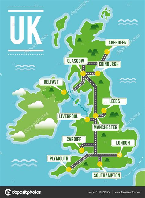 Vector Cartoon United Kingdom Map National Symbols Vector Cartoon Images