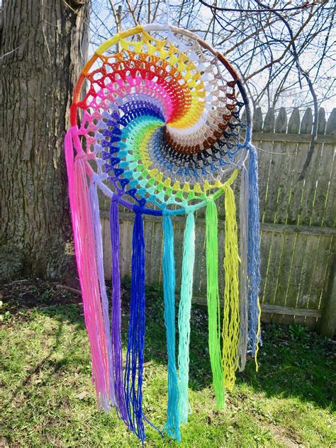 Colorful Rainbow Crochet Spiral Dreamcatcher By Starlilycreations On