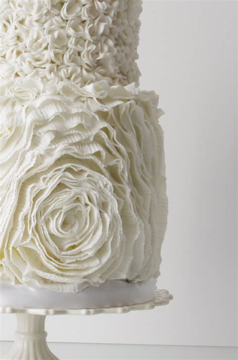Ruffle Rose And Pompom Wedding Cake