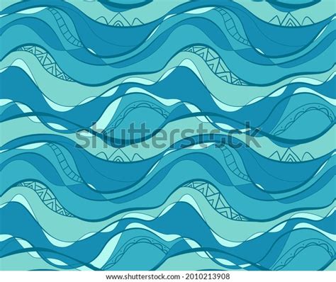 Seamless Pattern Blue Turquoise Waves Tribal Stock Vector Royalty Free