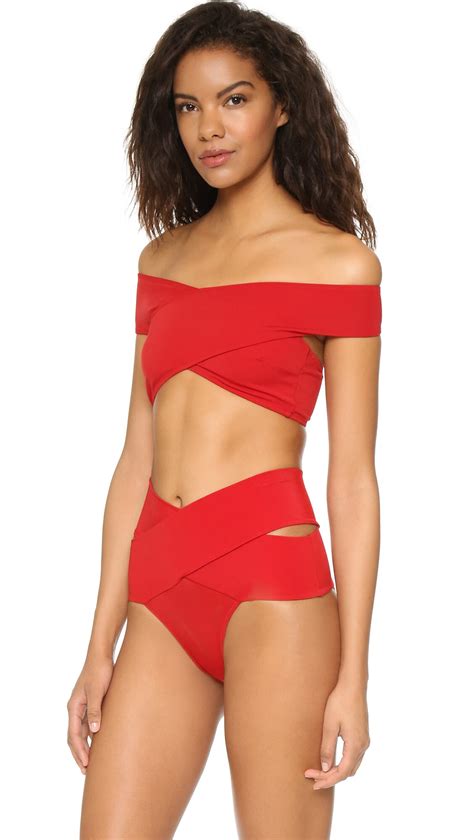 Red High Waist Bandeau Swimsuit Women Swim Suit Strapless Bathing Suit