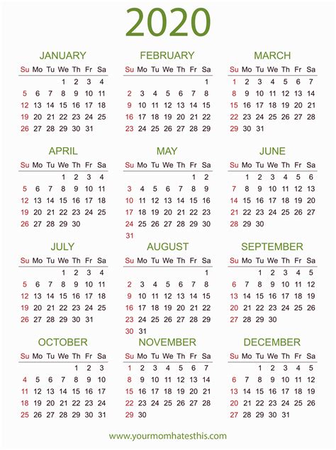Printable Calendars 2020 And 2020 Calendar Templates