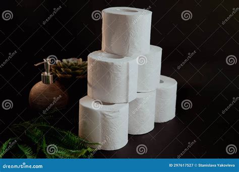Stack Of Toilet Paper Rolls On Black Background Stock Image Image Of