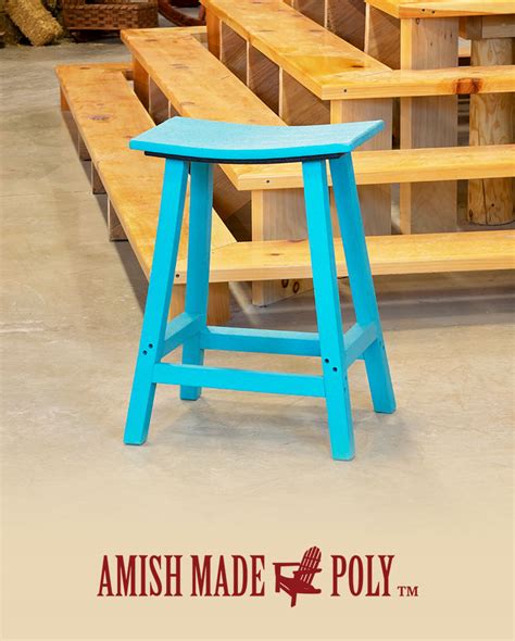 Amish Made Poly Counter Height Saddle Seat Stool Aruba Blue Amish