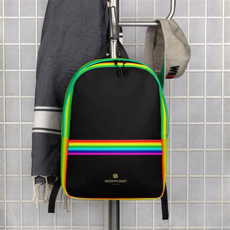 black rainbow stripe backpack gay pride striped minimalist laptop bac heidikimurart limited