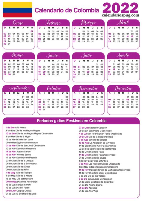 Calendario 2022 Colombia Con Festivos Pdf Para Imprimir Imagesee