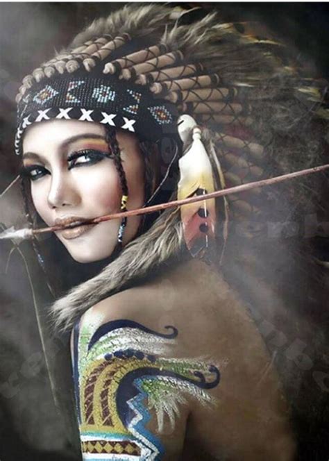 Fierce Native American Woman Warrior People Paint By