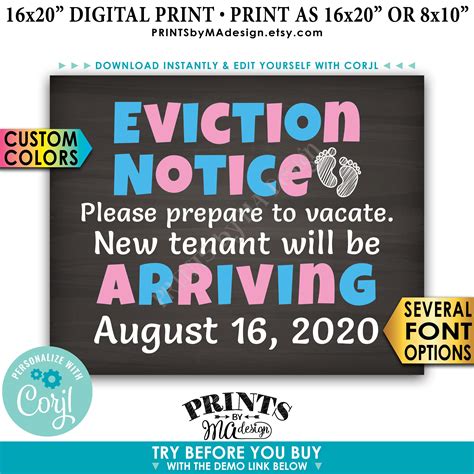 Eviction Notice Pregnancy Announcement, Prepare to Vacate for Baby