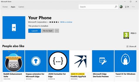 U the application installs on the android device. Microsoft's Your Phone app shows up in the Windows 10's Store