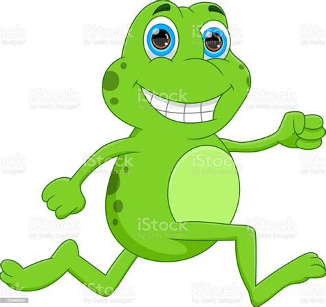 Cartoon Funny Frog Running On White Background Stock Illustration