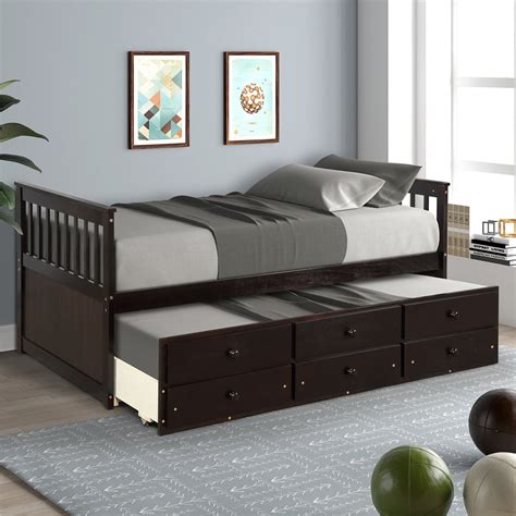 Twin Size Platform Bed With Trundle Heavy Duty Modern Twin Size