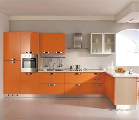 It's very easy to brighten your kitchen with glossy orange acrylic cabinet