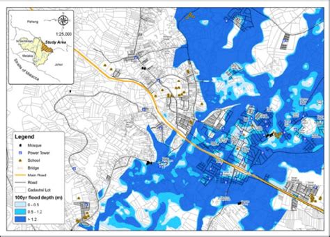 100 Years Floodplain Map Of Segamat Town Download Scientific Diagram