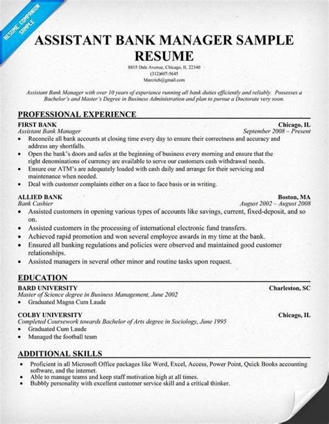 The duties of the assistant bank manager are depended on the place of posting, it may be at controlling office of the bank in a particular department or a banks all the works related to bank deposit and advances will have to perform under the supervision of branch manager in a small and. Assistant Manager Resume Description Beautiful assistant ...