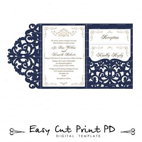 Wedding Invitation Set Of Tri Fold Lace Pocket Envelope 5x7 Card