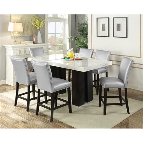 Camilla White Marble Top Rectanglular Counter Height Dining Table