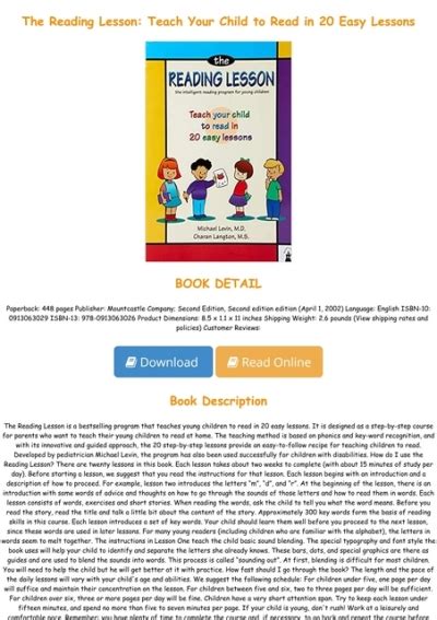Pdf Download The Reading Lesson Teach Your Child To Read In