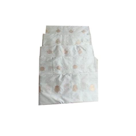 Printed 44 45 Inches Stylish White Fabric Pure Raw Silk Kadwa Boota