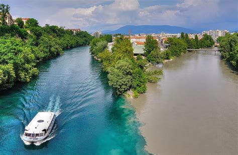 Rhone and Arve rivers coming together in Geneva, Switzerland : pics