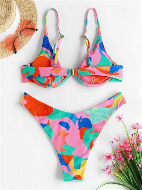 44 Off 2022 Zaful Ribbed Colorblock Monowire Bikini Swimwear In