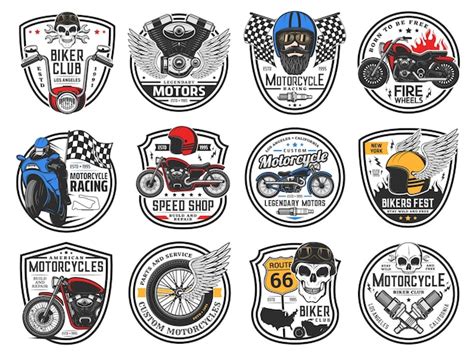 Premium Vector Motorcycle And Biker Club Vector Icons
