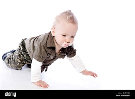 Baby Boy Crawling Stock Photo Alamy