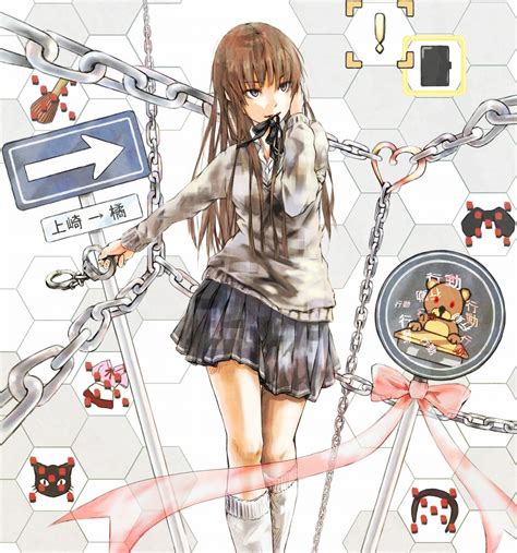 L Grey Kamizaki Risa Amagami 1girl Brown Hair Cat Chain Cuffs Grey Eyes Hairband Hand