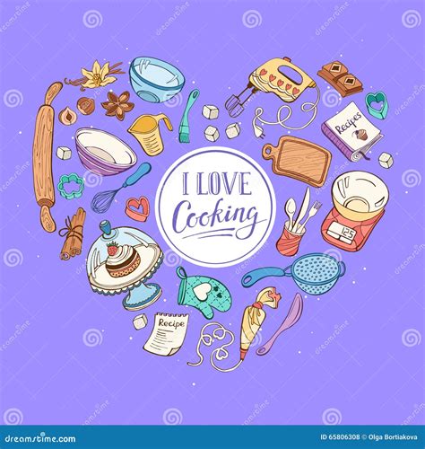 Love For Cooking Hand Drawn Realistic Sketch Cartoon Vector 75133655