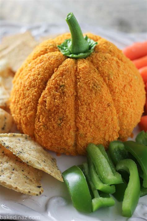 Pumpkin Shaped Cheese Ball Baked In Az Recipe Halloween Food For