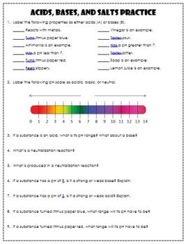 Record the following data (use the ph indicator chart as needed) (.5 points/each) acidic or alkaline?: Acids, Bases, & pH Scale Practice by Stahle in the Middle | TpT