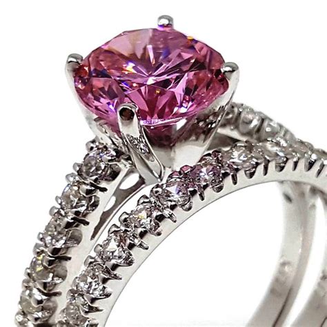 Round Cut Pink Diamond Simulant Engagement Ring Luxuria