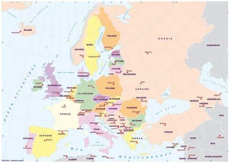 Pays Et Capitales D Europe Avec Toponymes Carte Europe Carte