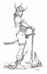 Drawings Viking Warrior Female Girl Woman Barbarian Fantasy Sketches Coloring Drawing Sketch Tattoo Mitchfoust Deviantart Foust Mitch Draw Comics Adult sketch template