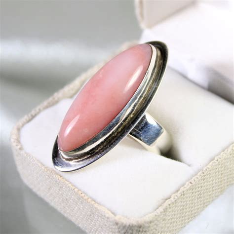 Peruvian Pink Opal Silver Ring Large Pink Opal Ring Artisan Pink Opal