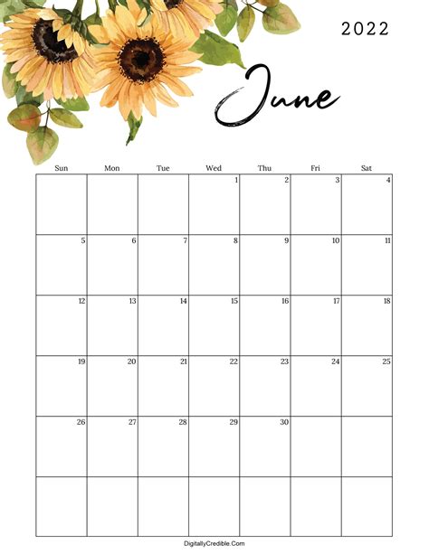 June 2022 Calendar Cute Floral Templates June 2021 Calligraphy