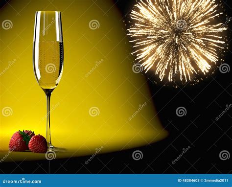Champagne Glasses With Fireworks On Background Stock Illustration