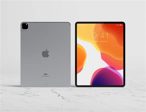 Two Standing Ipad Pro Featuring Front And Backside Mockup Free