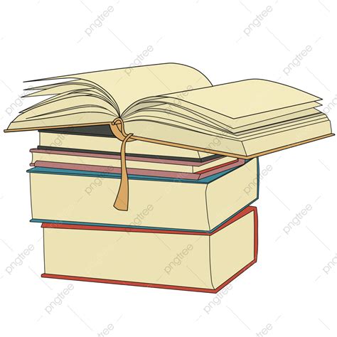 Sebuah Buku Terbuka Dan Tumpukan Buku Book Buka Buku Clipart Png