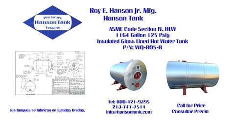 Wq B Insulated Glass Lined Hot Water Tank Hanson Tank Asme Code Pressure Vessel Mfg