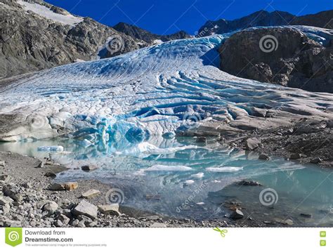 Glacier Feeding Turquoise Alpine Lake Stock Photo Image Of Lake