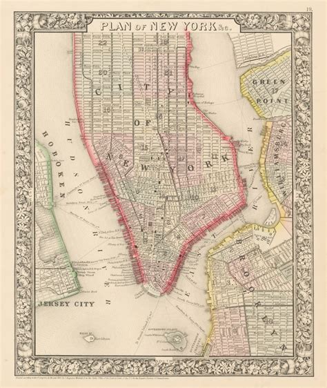 Antique Map Of New York City 1860 New World
