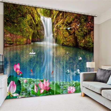 Curtains Blackout Photo Waterfall Scenery Curtains For The Living Room