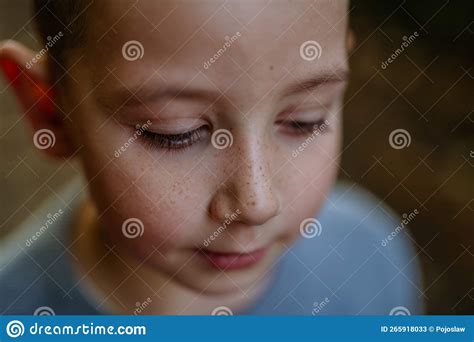 High Angle View Of Little Boy In A Forest Stock Image Image Of