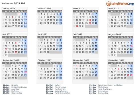 Juni 2027 smdmd f s. Kalender 2027 Uri
